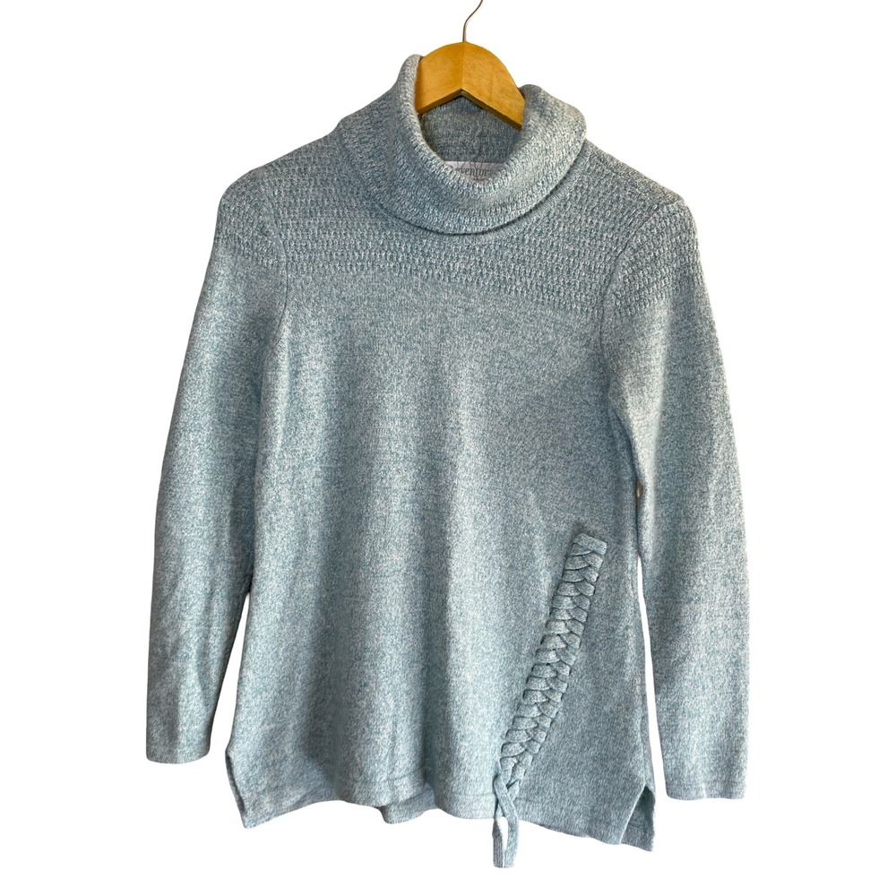 Aventura Womens Blue Cowl Neck Sweater Braided Side Detail Wool Cashmere Blend S